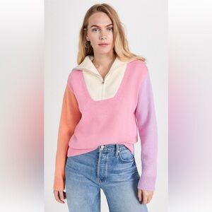 English Factory Colorblock Zip Pullover Sweater, Size M, NWT